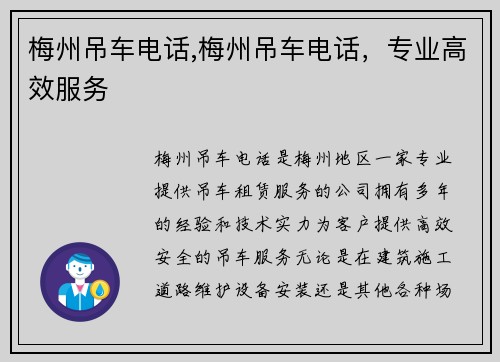 梅州吊车电话,梅州吊车电话，专业高效服务