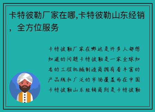 卡特彼勒厂家在哪,卡特彼勒山东经销，全方位服务