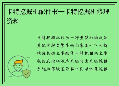 卡特挖掘机配件书—卡特挖掘机修理资料